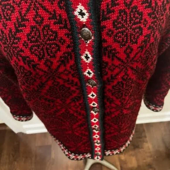 LL Bean 100% Merino Wool Button Down Patterned Knit Cardigan Sweater Women's L - Picture 4 of 6